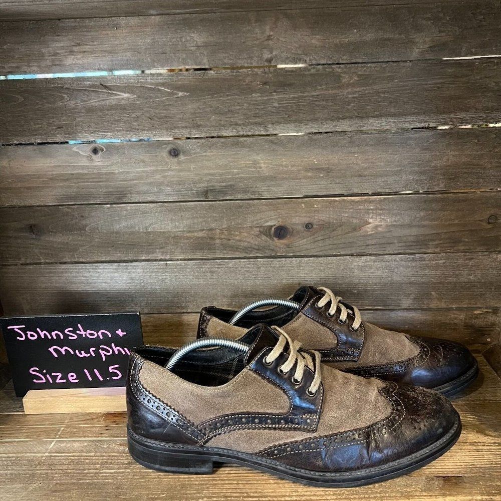 Mens Johnston & Murphy Brown Leather Chambliss Wingtip Dress Shoes Size 11.5 M
